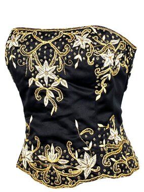 JASDEE Vintage Bustier Corset Hand Work Gotta Thread Embroidery On Satin F3033